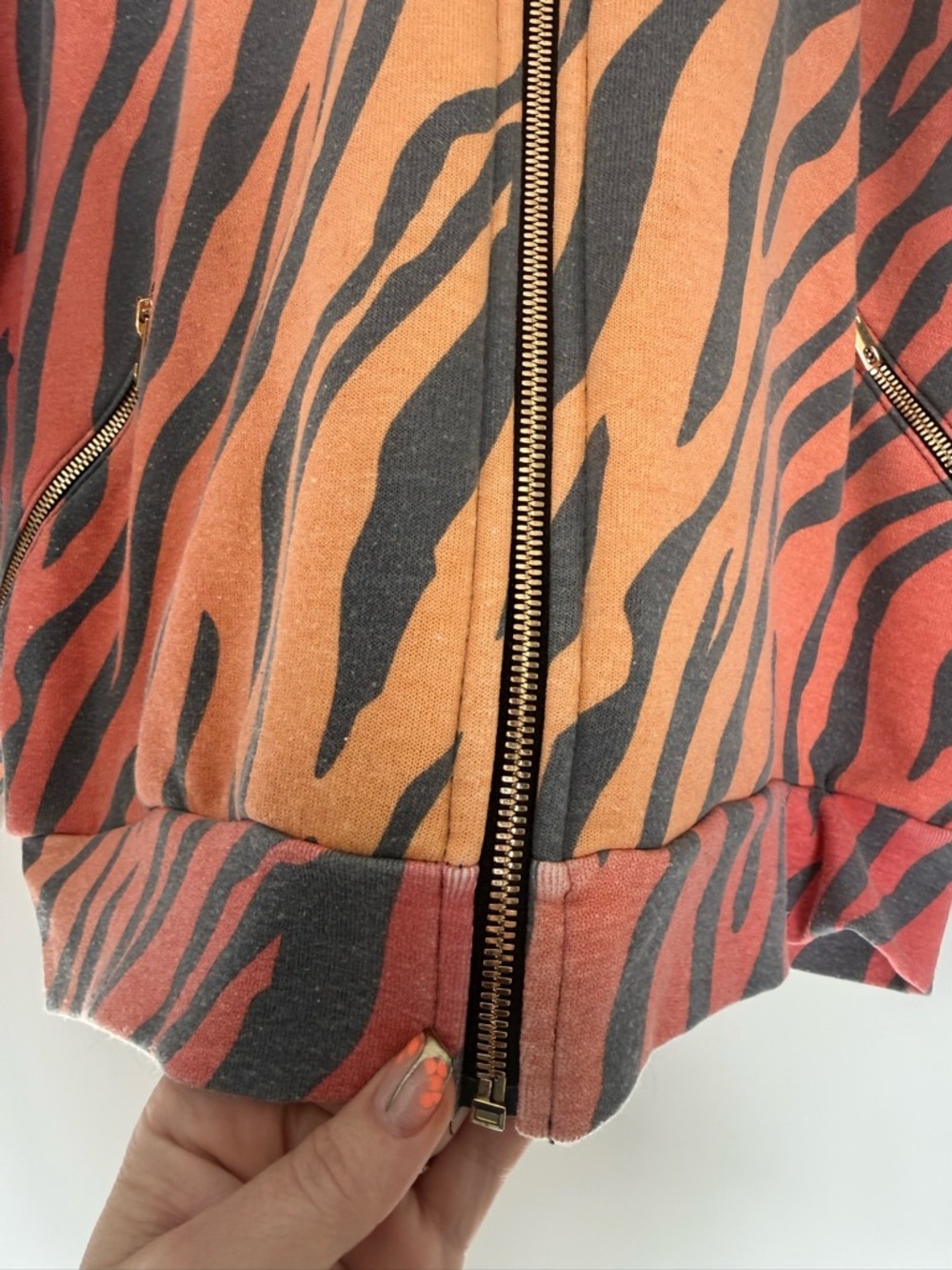Aviator Nation Classic Velvet Relaxed Zip Hoodie Jacket Orange Tiger Rainbow - Picture 5 of 7